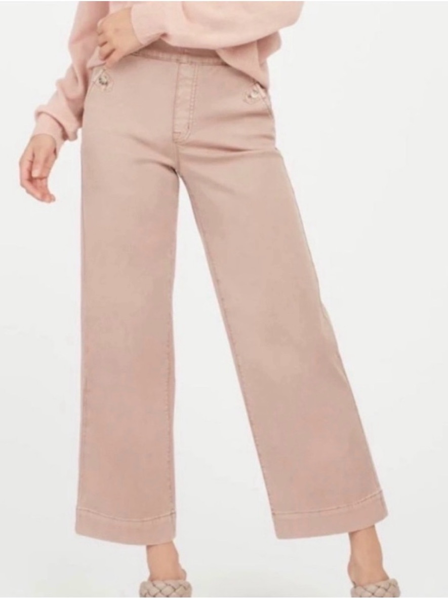Spanx Stretch Twill Cropped Wide Leg Pants Mauve Pink Large 20312r